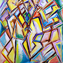 Bass, painting by Pescatore, subject jazz bass player, acrylic, 36x48, copyright 1992, category ABSTRACT 