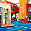 Bisbee Corner, painting by Pescatore, subject a couple sitting on a street corner in Bisbee, Az, oil, 16x20, ©1995, category FIGURE 