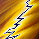Bolt, painting by Pescatore, subject lightning at the moment of epiphany, acrylic, 36x48 copyright 1997, category ABSTRACT