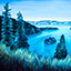 Emerald, painting by Pescatore, subject Emerald Bay at Lake Tahoe viewed from California side, watercolor, 24x36, ©1989, category LAND