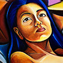 Mi Olympia, painting by Pescatore, subject Mi Y Childs, owner of PESCATORE ART, oil, 24x36, copyright 1996, category FIGURE