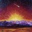 Halleys Habit, painting by Pescatore, subject short period comet visible from Earth every 75-76 years, oil, 36x48, ©1986, category COSMOS