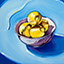 Lemony, painting by Pescatore, subject violet bowl of lemons against an ethereal blue background, oil, 10x14, ©2002, category STILL