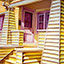 Midday Yellow, painting by Pescatore, subject yellow clapboard house in Alameda, California, oil, 24x36, ©1987, category REAL 