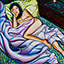 Mi Love, painting by Pescatore, subject Mi Mi modeled in Pescatore's studio at Prescott, Az, oil, 24x30, ©1996, category FIGURE 