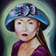 Mi Young, painting by Pescatore, subject portrait of Mi Young Childs in her Easter hat, acrylic, 16x20, ©2000, category FIGURE
