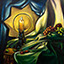 Nightlight, by Pescatore, subject lit candle against a star plate surrounded by grapes and drapery, acrylic, 18x22, ©2004, category STILL