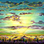 Oregon 12, painting by Pescatore, subject sunset vista overlook towards the Oregon coast, acrylic, 24x36, ©1998, category LAND
