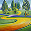 Oregon 6, painting by Pescatore, subject Periwinkle Park, Albany, Oregon, acylic, 24x30, ©2001, category LAND