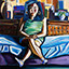 Patience, painting by Pescatore, subject Mi Y Childs at Pescatore's studio apartment in Prescott, Az, acrylic, 31x41, ©1997, category FIGURE