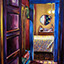 Reflections, painting by Pescatore, subject interior view looking into a round bedroom mirror, oil, 16x20, ©1985, category REAL 