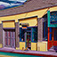 Sideshow, by Pescatore, subject golden dog laying in front of a gift shop on the streets of Bisbee, Arizona, oil, 24x30, ©1996, category REAL